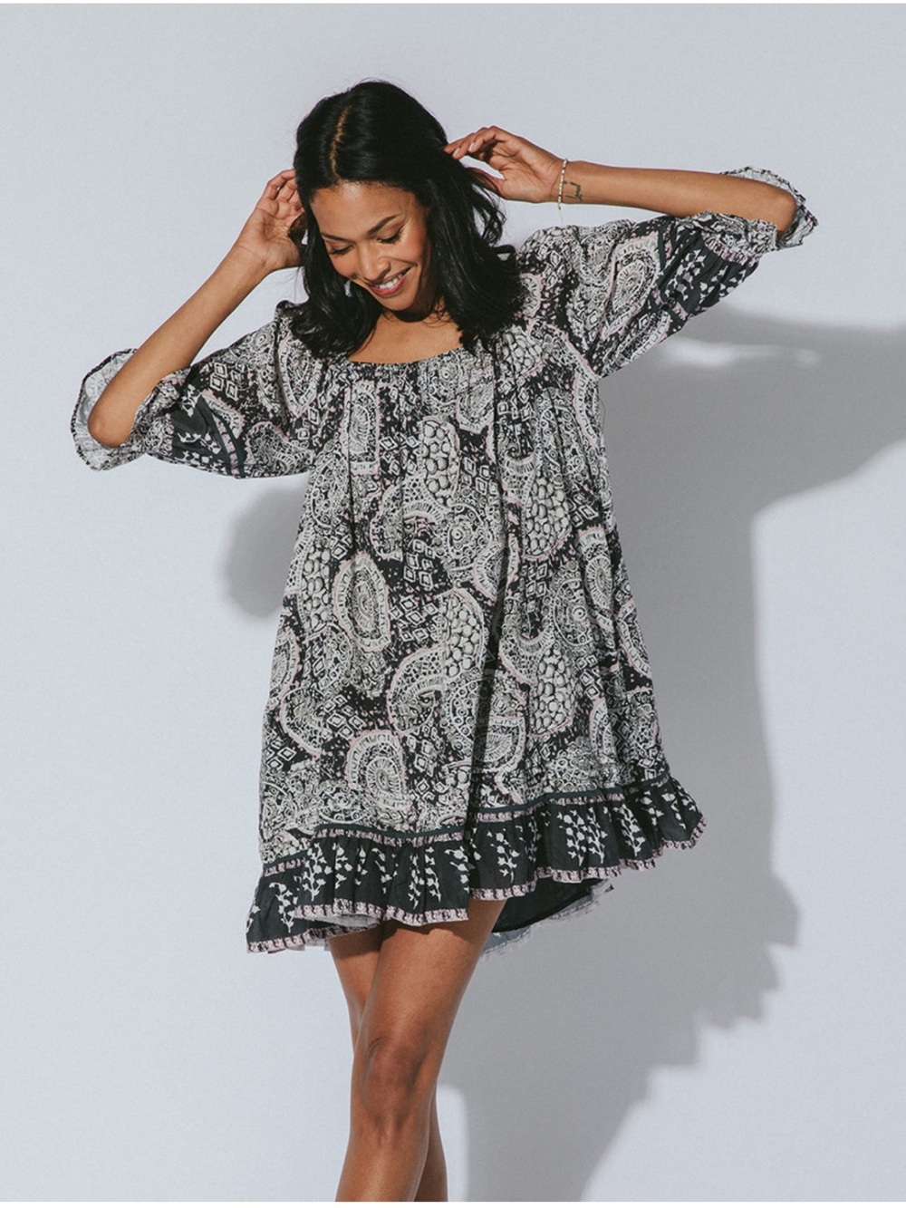 Cleobella Anila Geo Print Boho Mini Dress Organic Cotton M